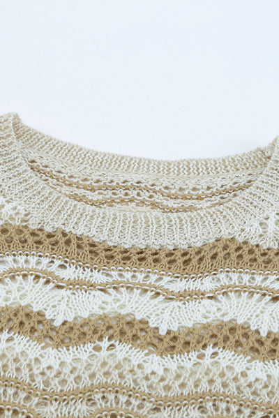 Wavy Stripe Scalloped Hem Openwork Knit Top  | KIKI COUTURE-Women's Clothing, Designer Fashions, Shoes, Bags