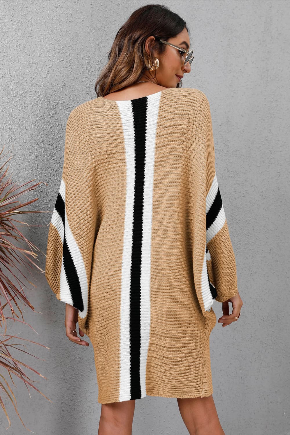 Ribbed Round Neck Long Sleeve Sweater Dress  | KIKI COUTURE