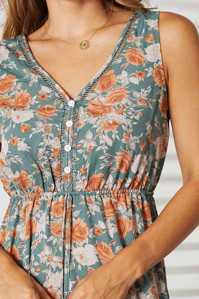 Double Take Floral V-Neck Tiered Sleeveless Dress  | KIKI COUTURE