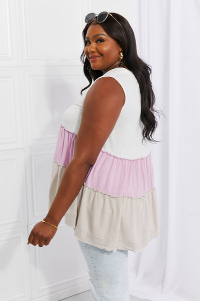 White Birch Full Size Watching the Sunset Color Block Babydoll Top  | KIKI COUTURE
