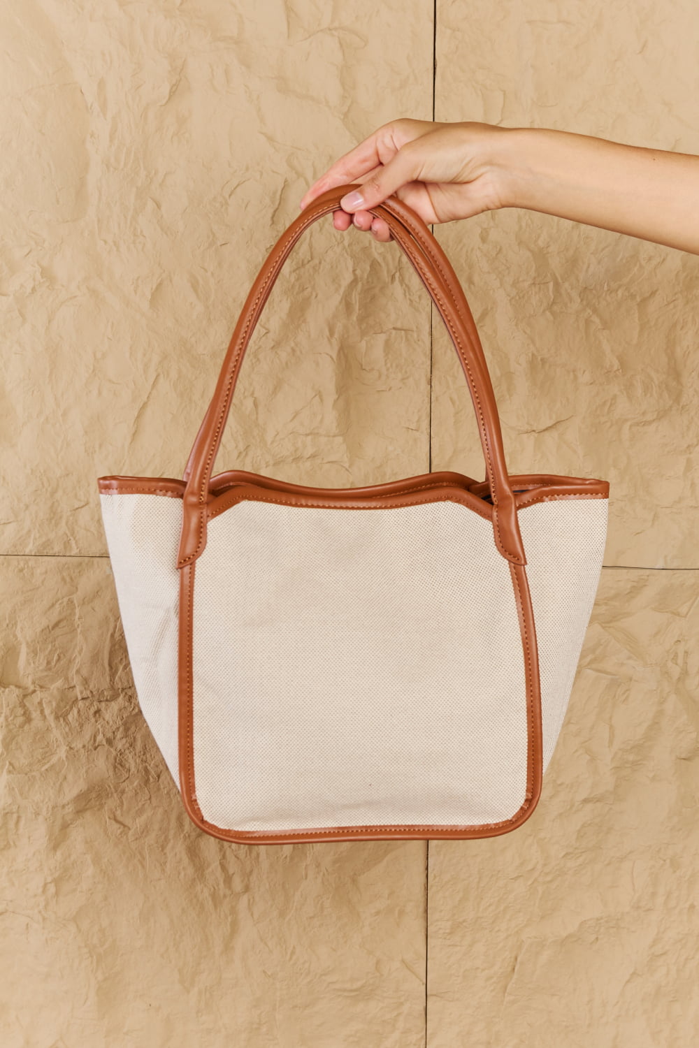 Fame Beach Chic Faux Leather Trim Tote Bag in Ochre  | KIKI COUTURE