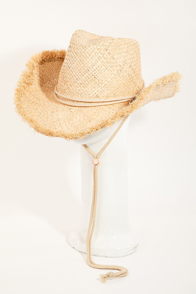 Fame Adjustable Strap Raw Hem Weave Hat  | KIKI COUTURE
