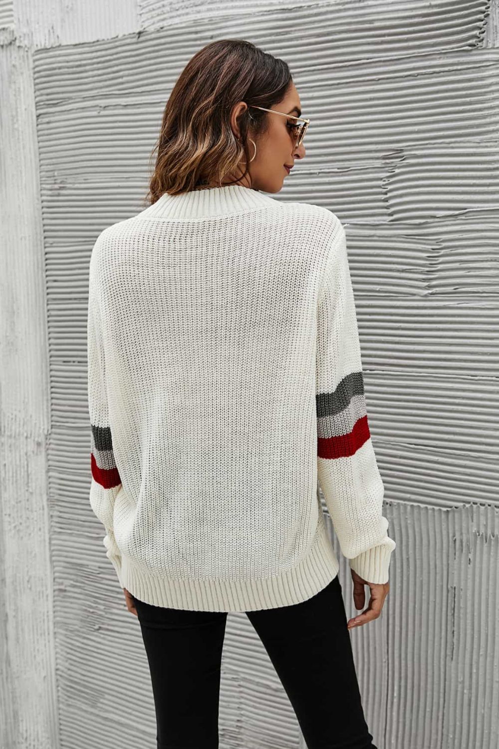 Feeling You Best Striped Cable-Knit Round Neck Sweater  | KIKI COUTURE-Women's Clothing, Designer Fashions, Shoes, Bags