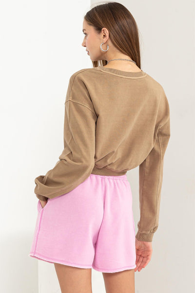 HYFVE Round Neck Long Sleeve Cropped Sweatshirt  | KIKI COUTURE