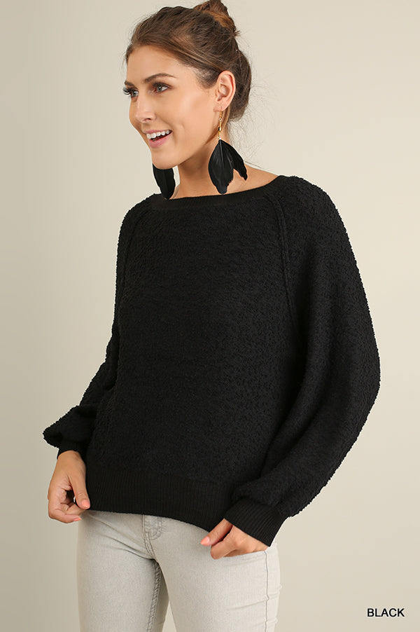 Puff Sleeve Boat Neck Sweater  | KIKI COUTURE-Women's Clothing, Designer Fashions, Shoes, Bags