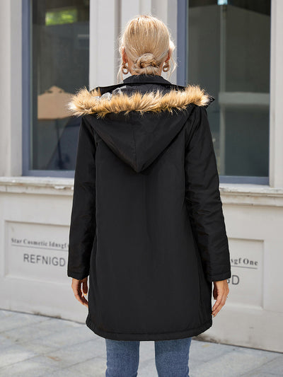 Faux Fur Trim Hooded Puffer Jacket  | KIKI COUTURE-Women's Clothing, Designer Fashions, Shoes, Bags