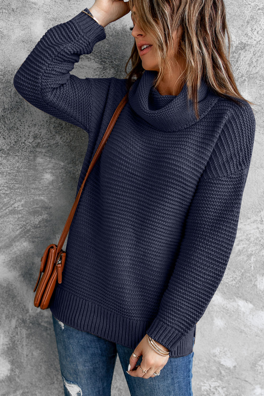 Horizontal Ribbing Turtleneck Sweater  | KIKI COUTURE-Women's Clothing, Designer Fashions, Shoes, Bags