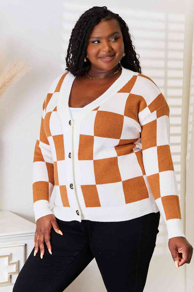 Double Take Button-Up V-Neck Dropped Shoulder Cardigan  | KIKI COUTURE