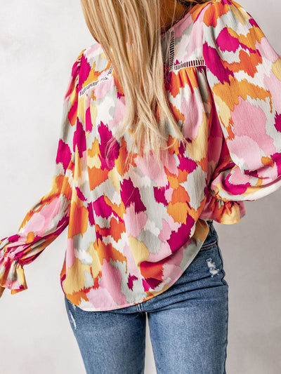 Printed Flounce Sleeve Buttoned Blouse  | KIKI COUTURE-Women's Clothing, Designer Fashions, Shoes, Bags