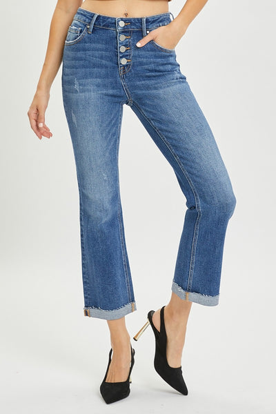 RISEN Full Size Button Fly Cropped Bootcut Jeans  | KIKI COUTURE