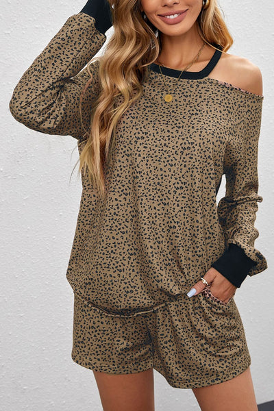 Leopard Print Cutout Top and Shorts Lounge Set  | KIKI COUTURE-Women's Clothing, Designer Fashions, Shoes, Bags