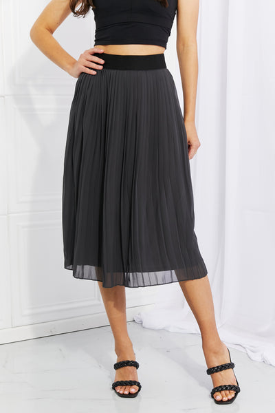 Zenana Full Size Romantic At Heart Pleated Chiffon Midi Skirt  | KIKI COUTURE