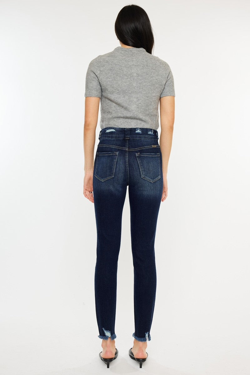 Kancan Full Size Cat's Whiskers Raw Hem High Waist Jeans  | KIKI COUTURE