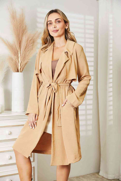 Culture Code Full Size Tied Trench Coat with Pockets  | KIKI COUTURE