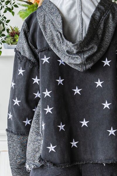 Veveret Star Embroidered Hooded Denim Jacket  | KIKI COUTURE