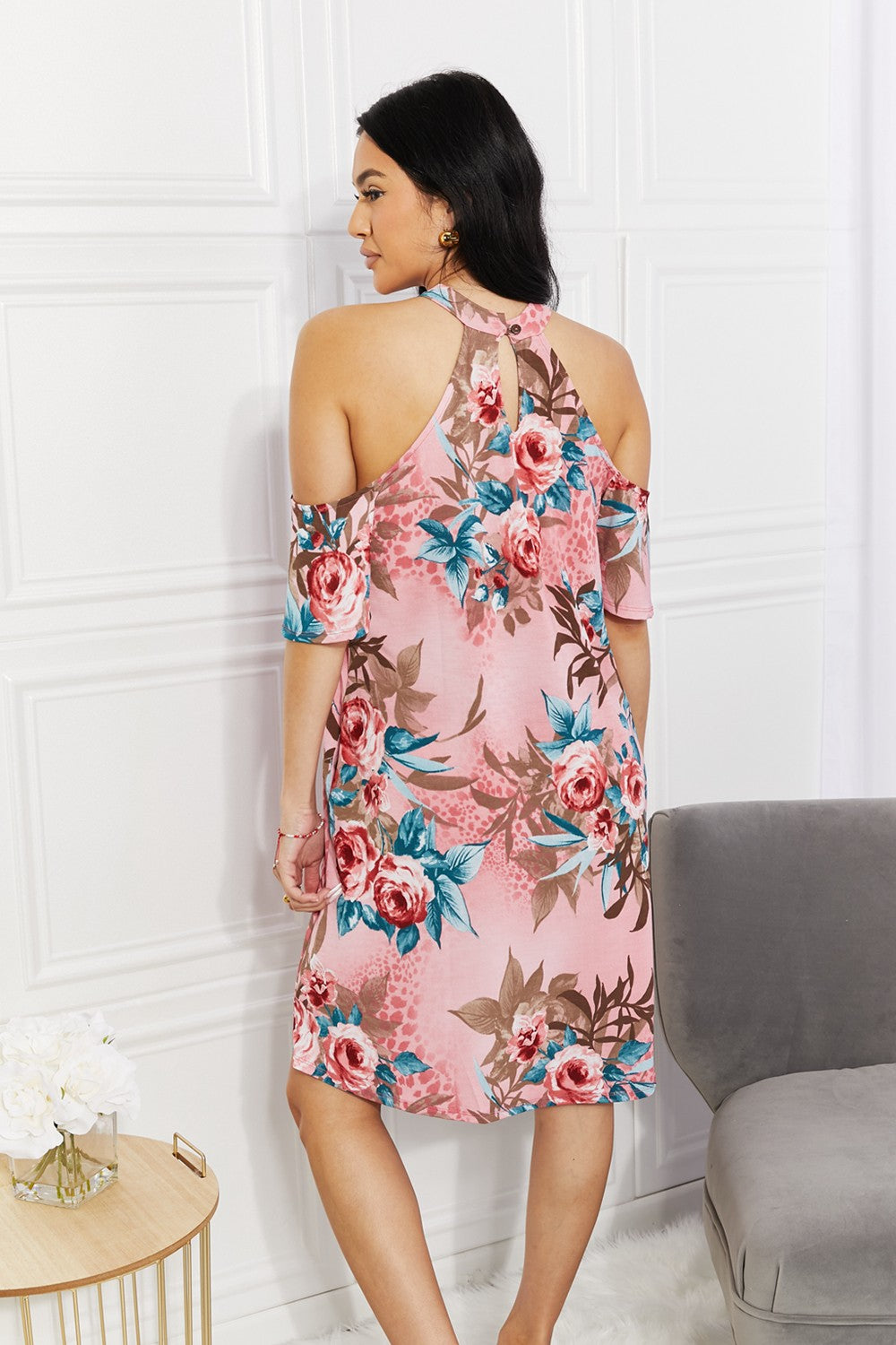 Sew In Love Full Size Fresh-Cut Flowers Cold-Shoulder Dress  | KIKI COUTURE
