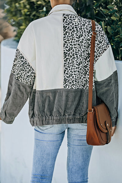 Leopard Color Block Button-Up Corduroy Shacket  | KIKI COUTURE-Women's Clothing, Designer Fashions, Shoes, Bags