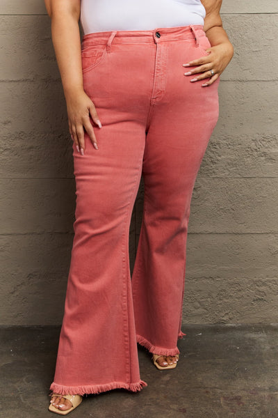 RISEN Bailey Full Size High Waist Side Slit Flare Jeans  | KIKI COUTURE