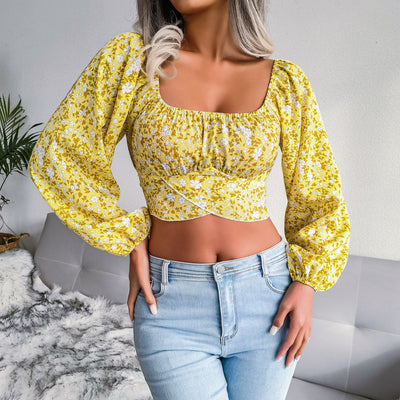 Ditsy Floral Crisscross Cropped Top  | KIKI COUTURE-Women's Clothing, Designer Fashions, Shoes, Bags