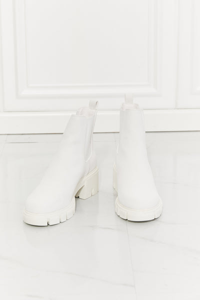 Work For It Matte Lug Sole Chelsea Boots in White | KIKI COUTURE