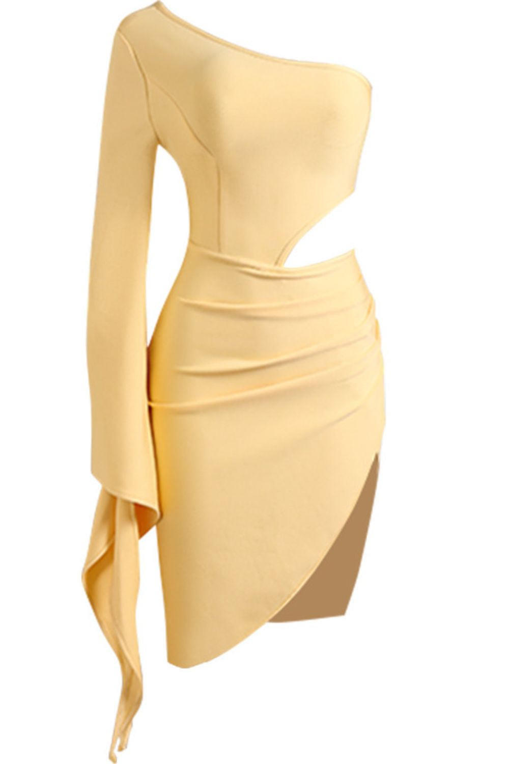 Cutout Split Flare Sleeve One-Shoulder Dress  | KIKI COUTURE-Women's Clothing, Designer Fashions, Shoes, Bags