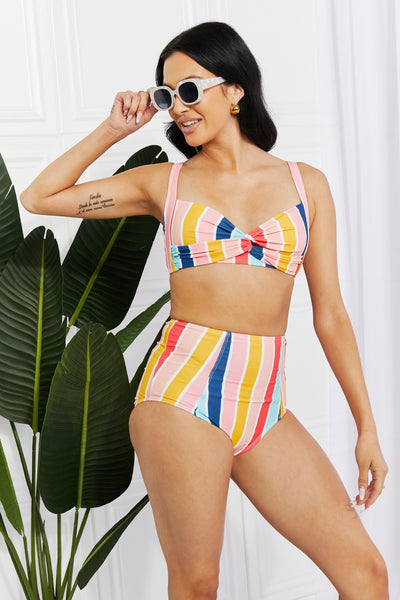 Marina West Swim Take A Dip Twist High-Rise Bikini in Stripe  | KIKI COUTURE