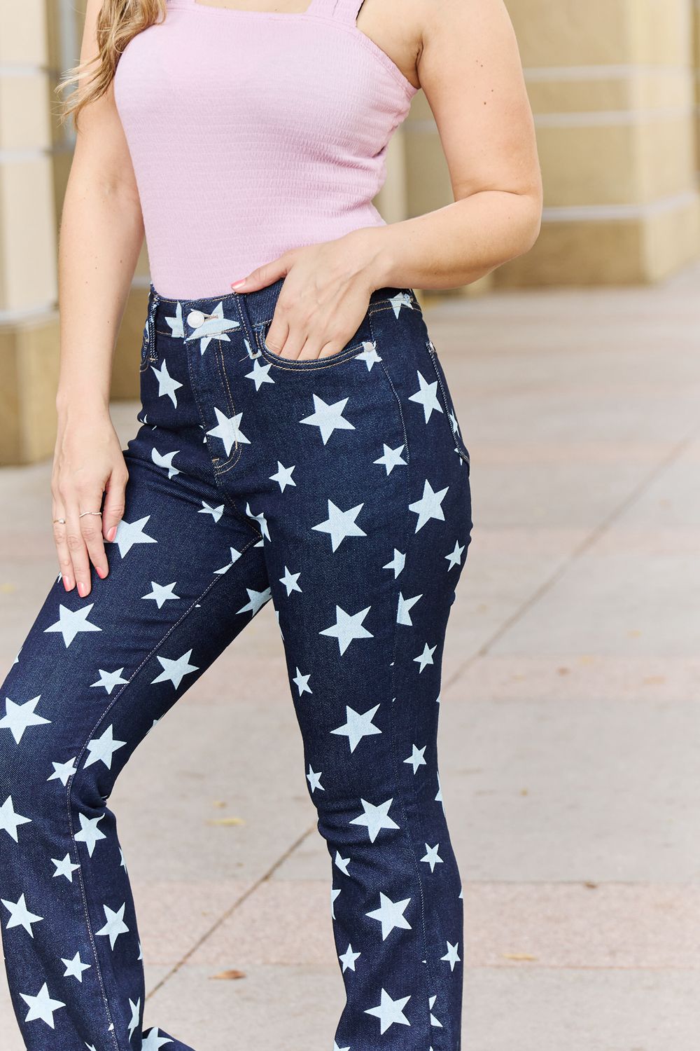 Judy Blue Janelle Full Size High Waist Star Print Flare Jeans  | KIKI COUTURE