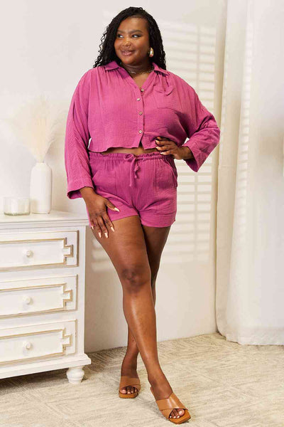Basic Bae Buttoned Long Sleeve Top and Shorts Set  | KIKI COUTURE