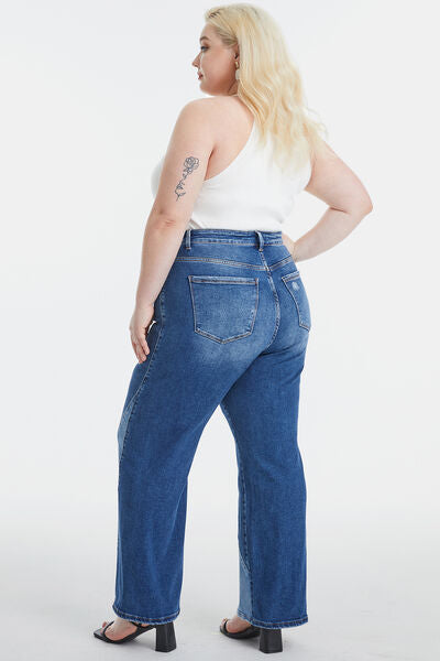 BAYEAS Full Size High Waist Two-Tones Patched Wide Leg Jeans  | KIKI COUTURE