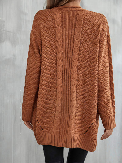 Warm Fall Mixed Knit Open Front Longline Cardigan  | KIKI COUTURE-Women's Clothing, Designer Fashions, Shoes, Bags