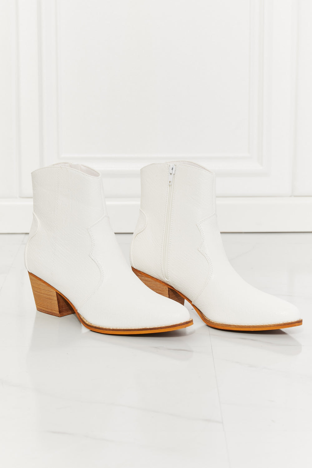 Watertower Town Faux Leather Western Ankle Boots in White | KIKI COUTURE
