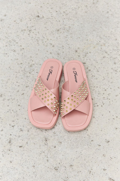 Forever Link Studded Cross Strap Sandals in Blush  | KIKI COUTURE