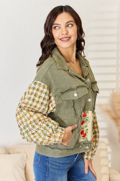 POL Embroidered Button Down Raw Hem Shacket  | KIKI COUTURE