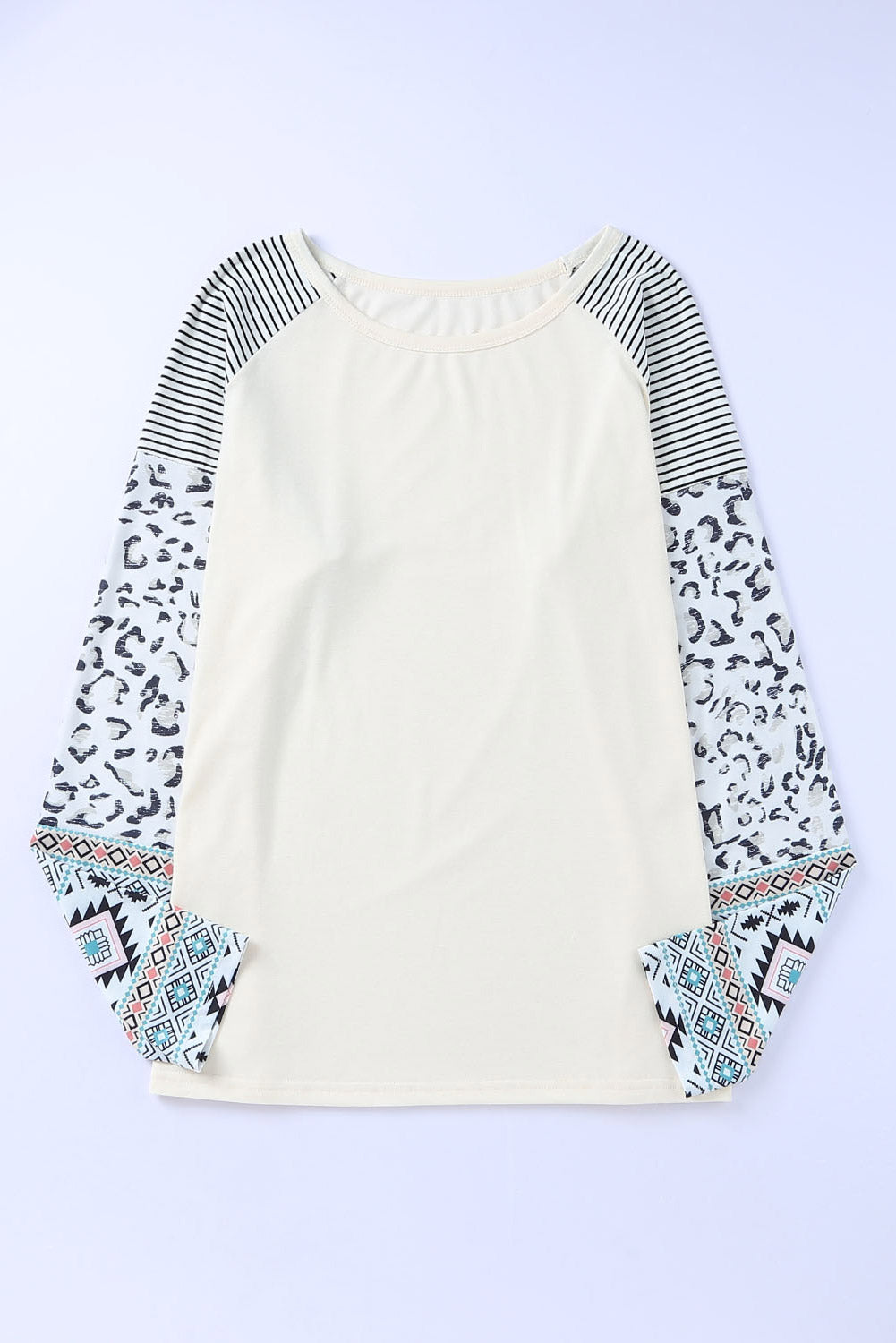 Plus Size Mixed Print Raglan Sleeve Round Neck Top  | KIKI COUTURE-Women's Clothing, Designer Fashions, Shoes, Bags