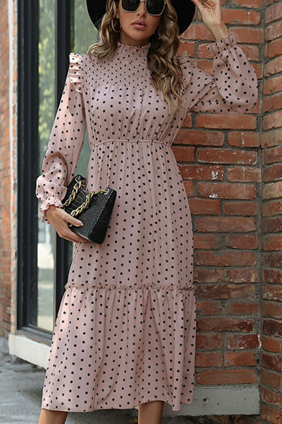 Polka Dot Smocked Frill Trim Dress  | KIKI COUTURE-Women's Clothing, Designer Fashions, Shoes, Bags