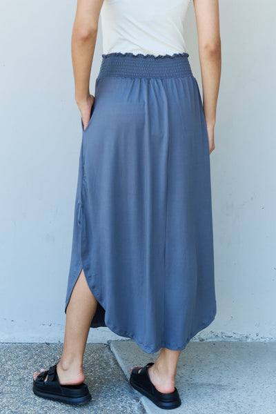 Doublju Comfort Princess Full Size High Waist Scoop Hem Maxi Skirt in Dusty Blue  | KIKI COUTURE