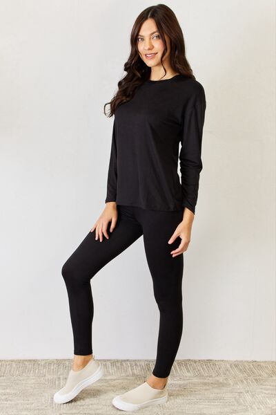 JULIA Round Neck Long Sleeve T-Shirt and Leggings Set  | KIKI COUTURE