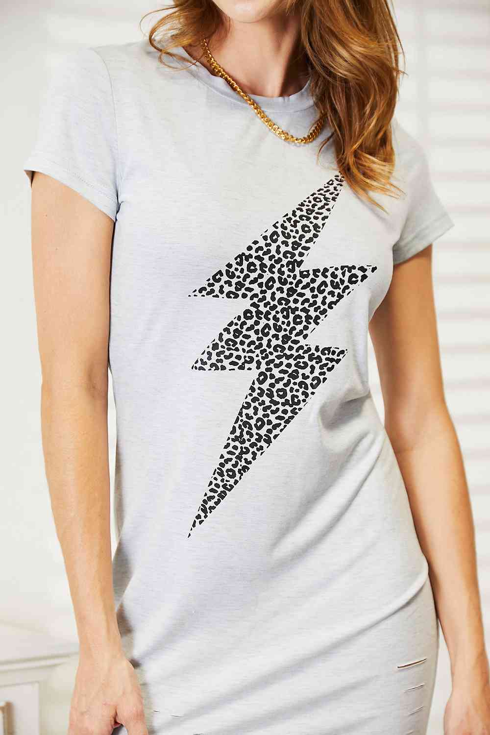 Double Take Leopard Lightning Graphic Tee Dress  | KIKI COUTURE
