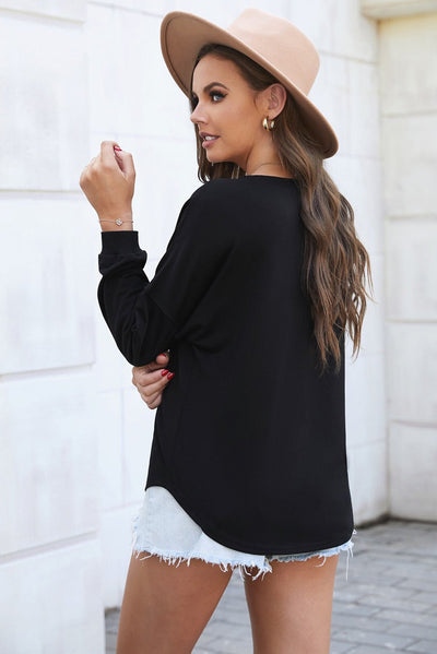 Button Detail Curved Hem Top  | KIKI COUTURE-Women's Clothing, Designer Fashions, Shoes, Bags