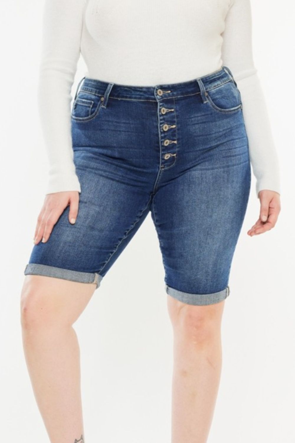 Kancan Full Size Cat's Whiskers Button Fly Denim Shorts  | KIKI COUTURE