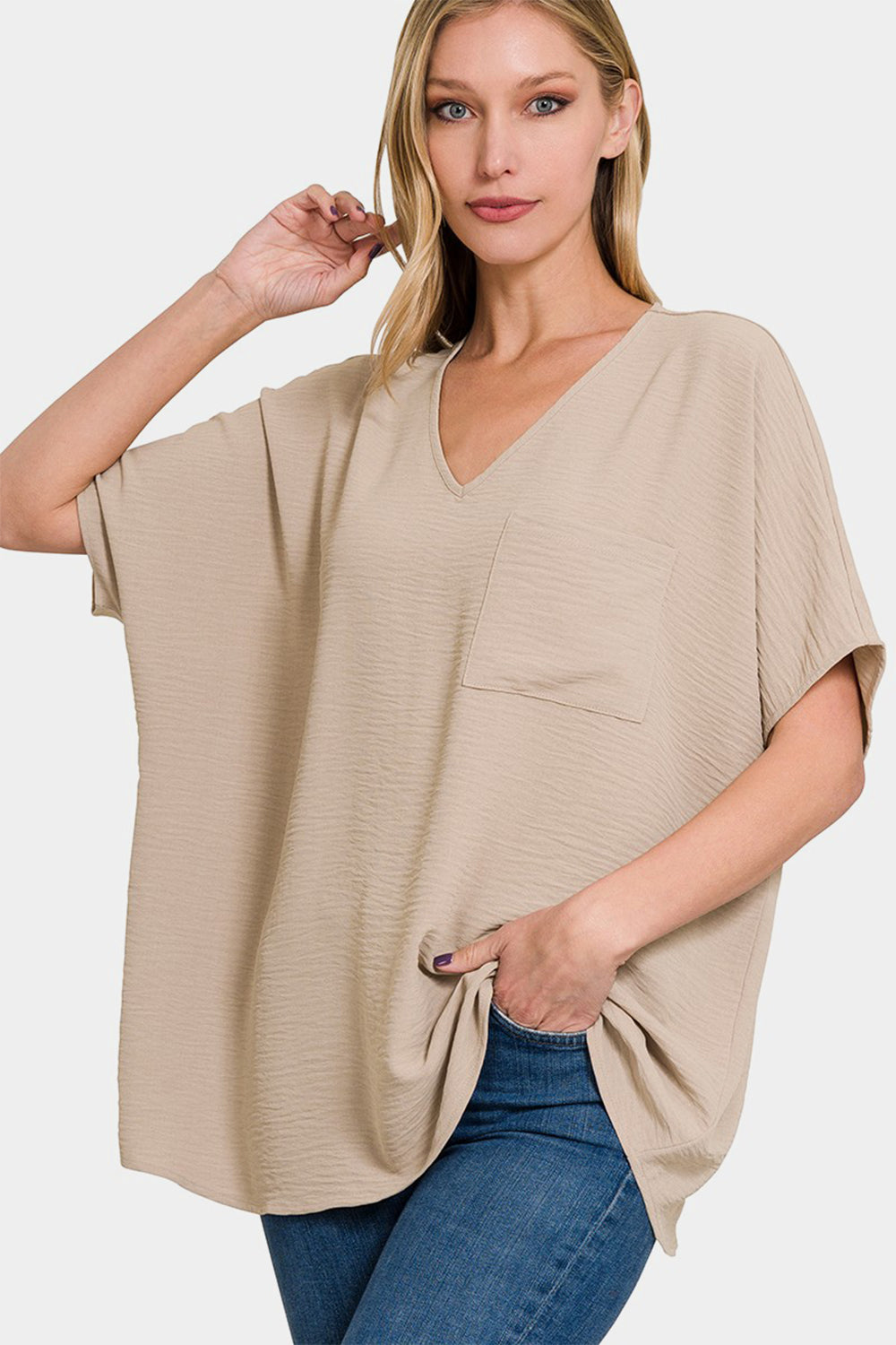 Zenana Full Size Texture V-Neck Short Sleeve Top  | KIKI COUTURE
