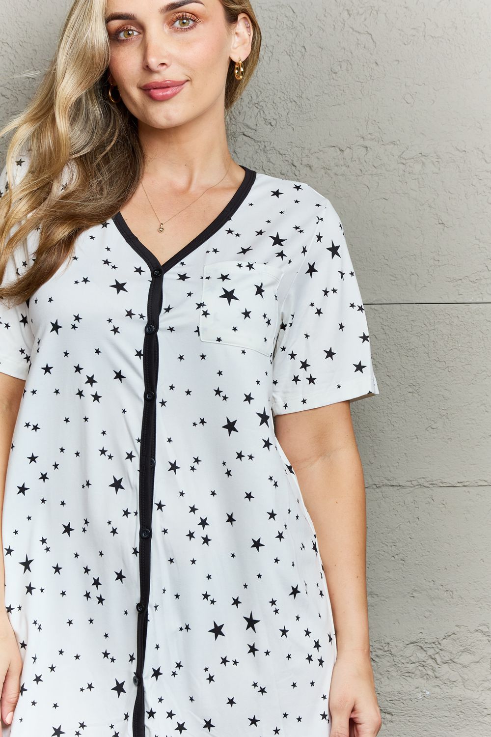 MOON NITE Quilted Quivers Button Down Sleepwear Dress  | KIKI COUTURE