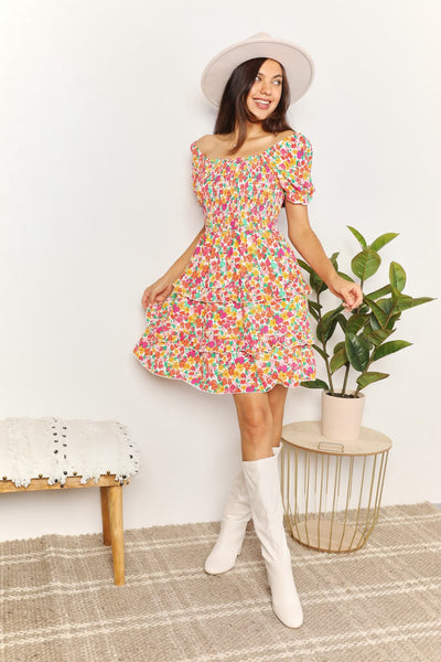 Double Take Smocked Sweetheart Neck Flounce Sleeve Mini Dress  | KIKI COUTURE