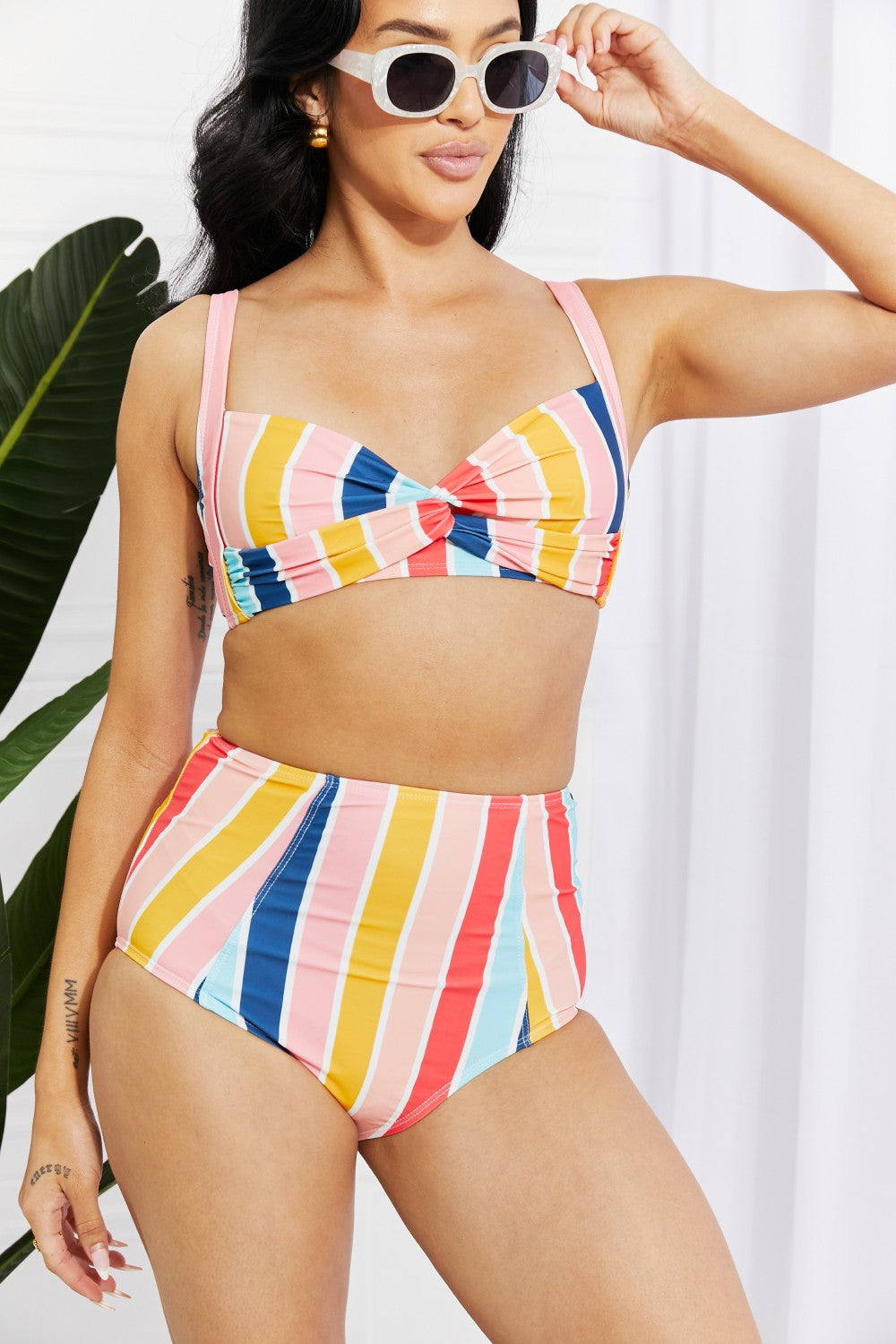 Marina West Swim Take A Dip Twist High-Rise Bikini in Stripe  | KIKI COUTURE
