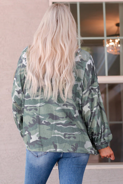 Camouflage Buttoned Dropped Shoulder Hoodie  | KIKI COUTURE-Women's Clothing, Designer Fashions, Shoes, Bags