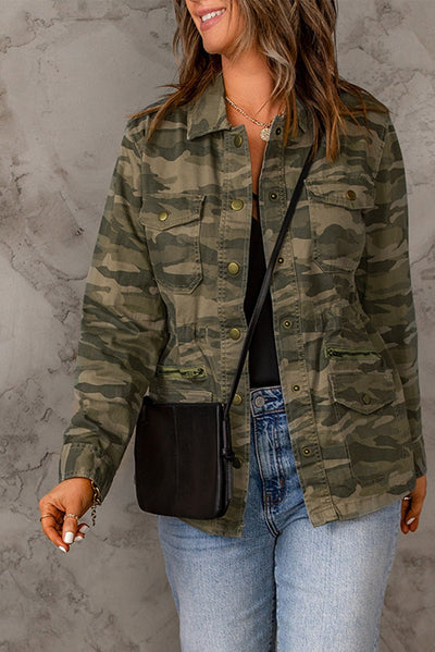 Camouflage Snap Down Jacket  | KIKI COUTURE-Women's Clothing, Designer Fashions, Shoes, Bags