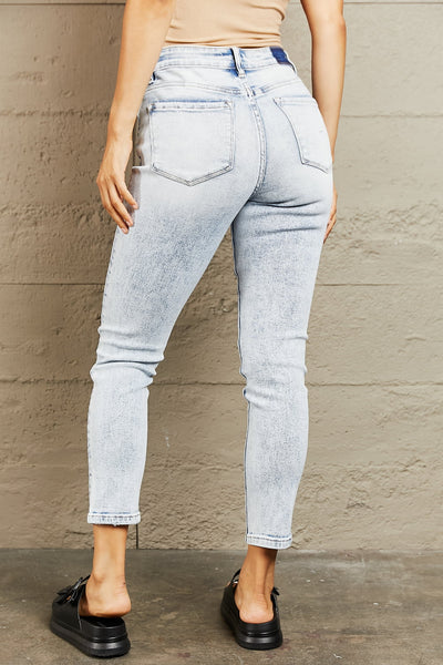 BAYEAS Mid Rise Acid Wash Skinny Jeans  | KIKI COUTURE
