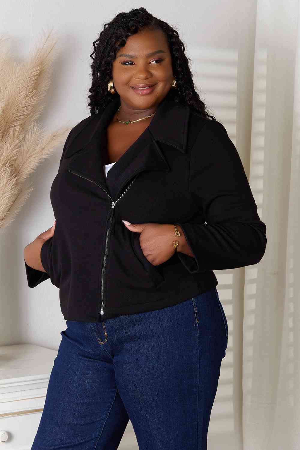 Culture Code Full Size Zip-Up Jacket with Pockets  | KIKI COUTURE