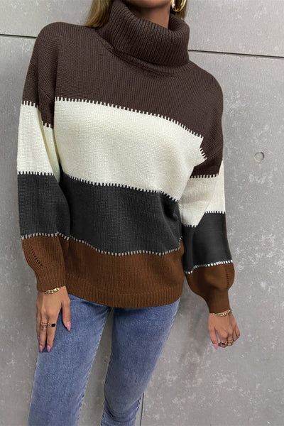 Color Block Lantern Sleeve Turtleneck Sweater  | KIKI COUTURE-Women's Clothing, Designer Fashions, Shoes, Bags