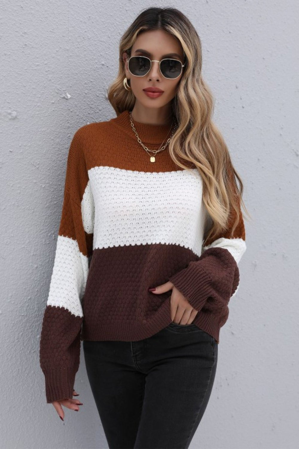 Color Block Long Sleeve Sweater  | KIKI COUTURE-Women's Clothing, Designer Fashions, Shoes, Bags